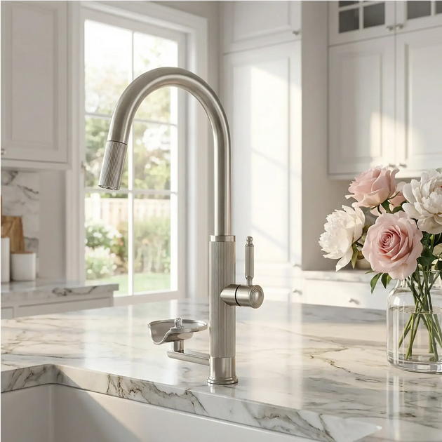 Nickel Stainless Steel Pull - Out Kitchen Faucet with Cup Washer - Pull - Down Kitchen FaucetBathroomLux