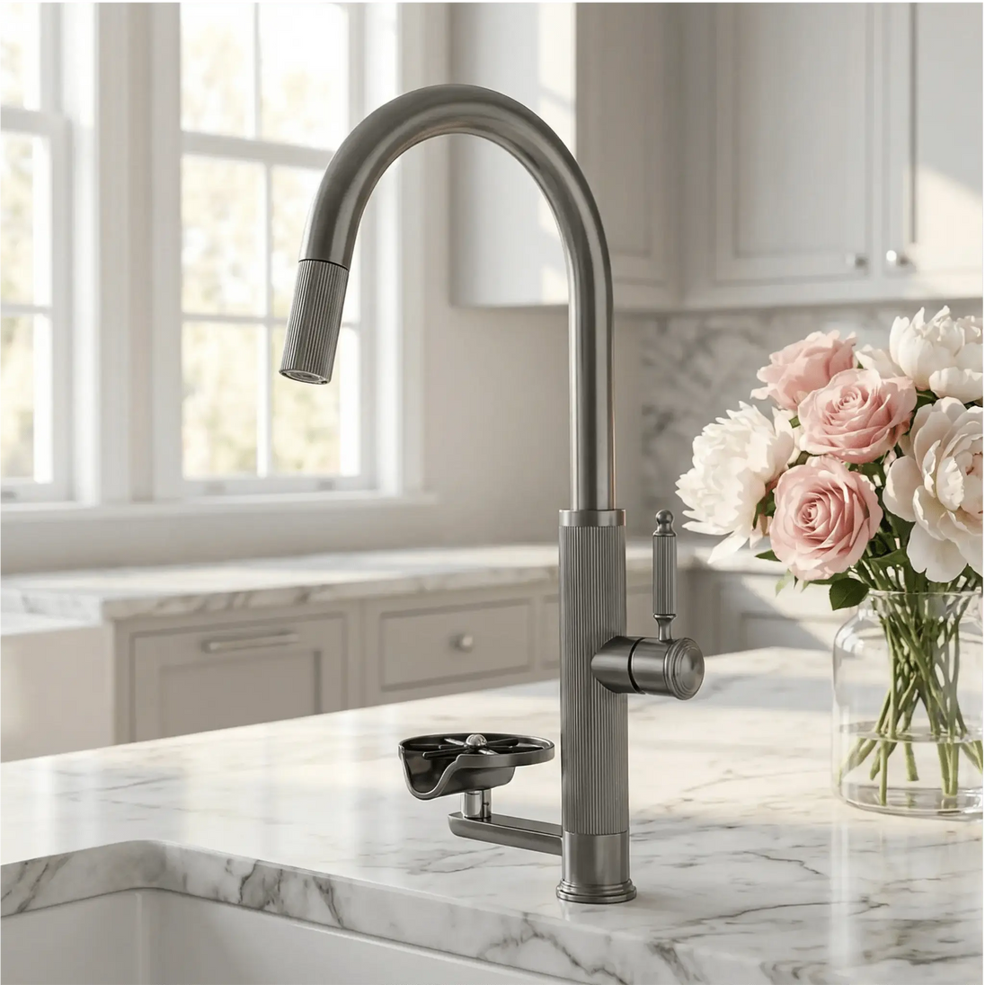 Nickel Stainless Steel Pull - Out Kitchen Faucet with Cup Washer - Pull - Down Kitchen FaucetBathroomLux