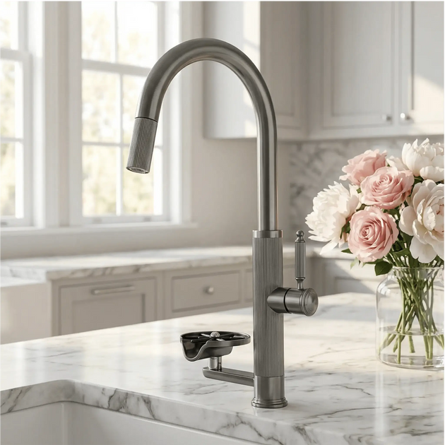 Nickel Stainless Steel Pull - Out Kitchen Faucet with Cup Washer - Pull - Down Kitchen FaucetBathroomLux