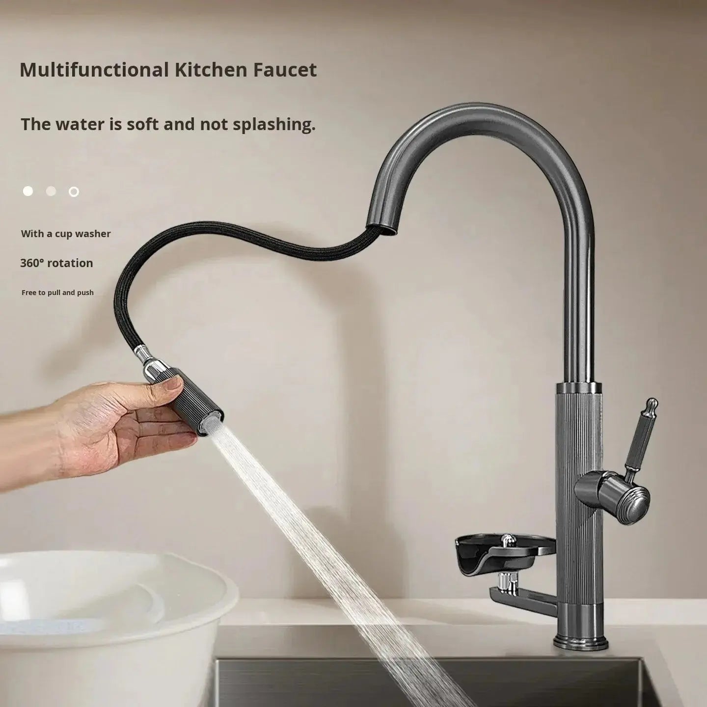 Nickel Stainless Steel Pull - Out Kitchen Faucet with Cup Washer - Pull - Down Kitchen FaucetBathroomLux