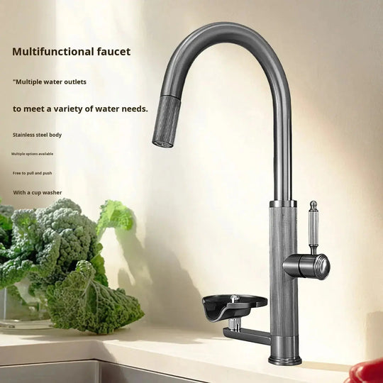 Nickel Stainless Steel Pull - Out Kitchen Faucet with Cup Washer - Pull - Down Kitchen FaucetBathroomLux