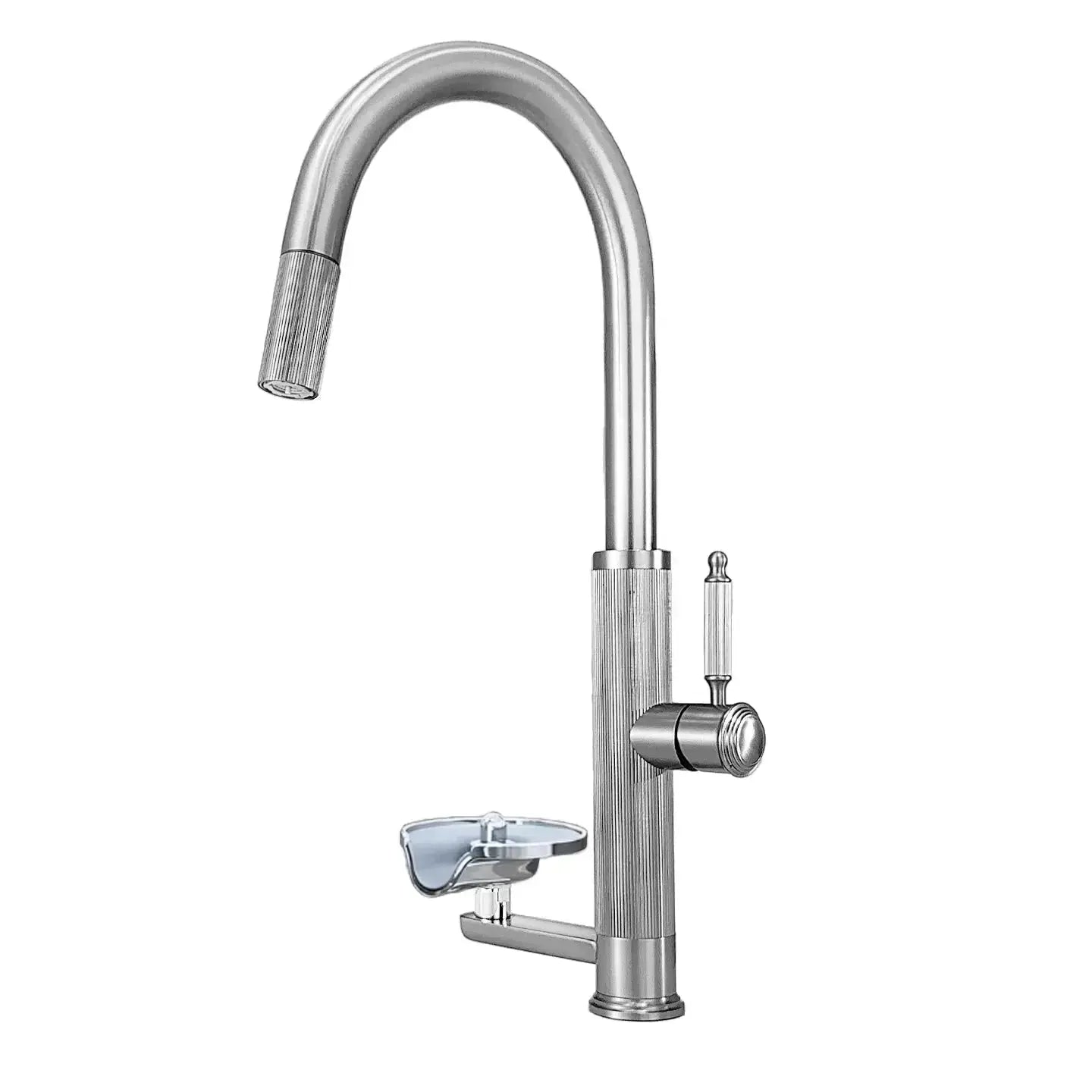 Nickel Stainless Steel Pull - Out Kitchen Faucet with Cup Washer - Pull - Down Kitchen FaucetBathroomLux