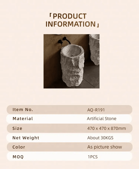 Nordic Hotel Style Freestanding Pedestal Wash Basin – Solid Surface Artificial Stone Sink - Artificial stone washbasinBathroomLux