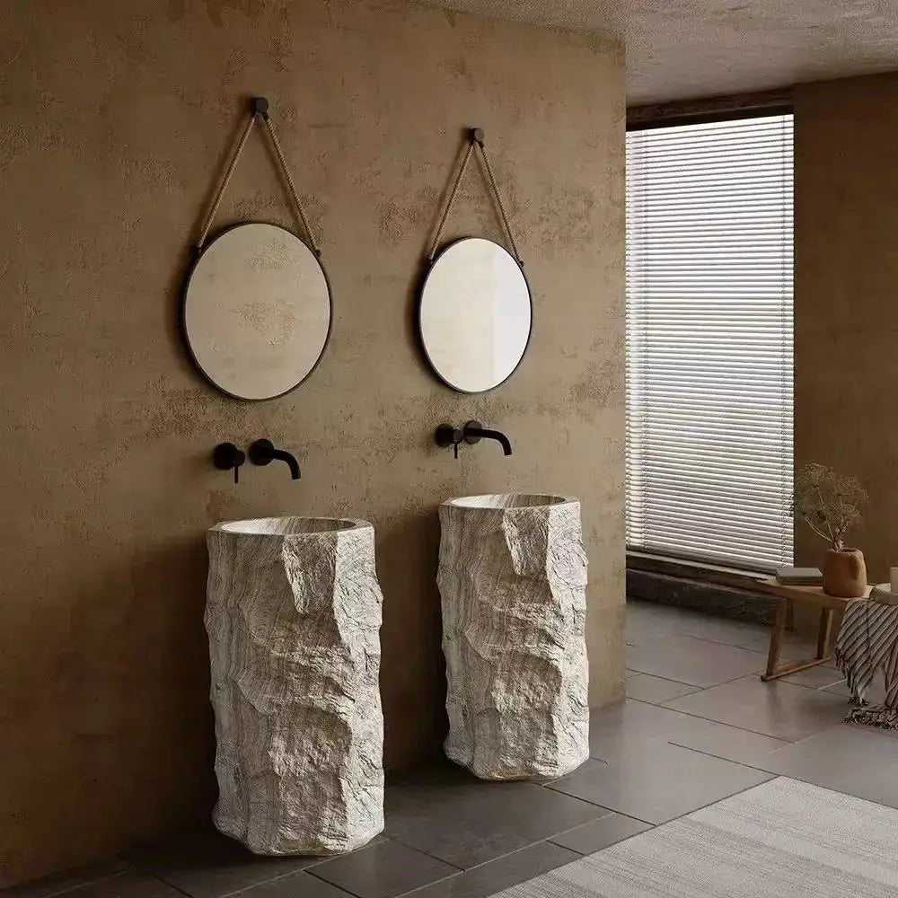 Nordic Hotel Style Freestanding Pedestal Wash Basin – Solid Surface Artificial Stone Sink - Artificial stone washbasinBathroomLux