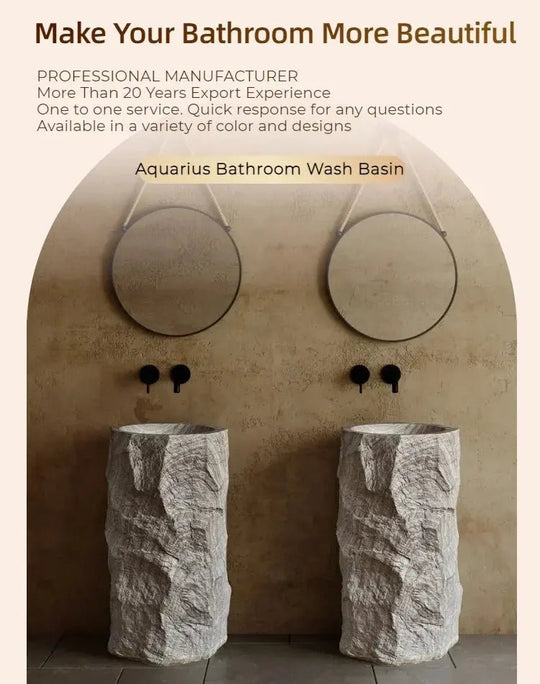 Nordic Hotel Style Freestanding Pedestal Wash Basin – Solid Surface Artificial Stone Sink - Artificial stone washbasinBathroomLux