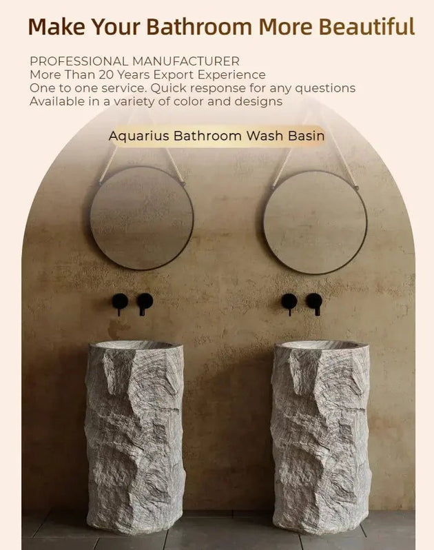 Nordic Hotel Style Freestanding Pedestal Wash Basin – Solid Surface Artificial Stone Sink - Artificial stone washbasinBathroomLux