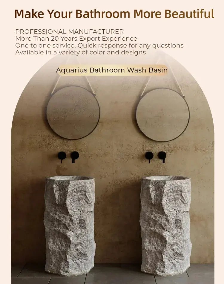 Nordic Hotel Style Freestanding Pedestal Wash Basin – Solid Surface Artificial Stone Sink - Artificial stone washbasinBathroomLux