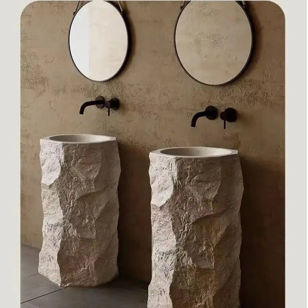 Nordic Hotel Style Freestanding Pedestal Wash Basin – Solid Surface Artificial Stone Sink - Artificial stone washbasinBathroomLux