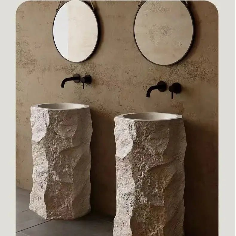 Nordic Hotel Style Freestanding Pedestal Wash Basin – Solid Surface Artificial Stone Sink - Artificial stone washbasinBathroomLux