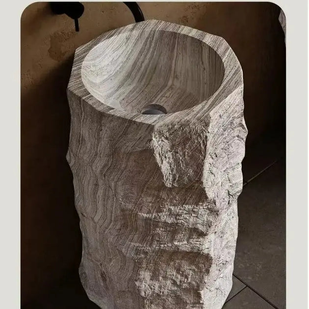 Nordic Hotel Style Freestanding Pedestal Wash Basin – Solid Surface Artificial Stone Sink - Artificial stone washbasinBathroomLux