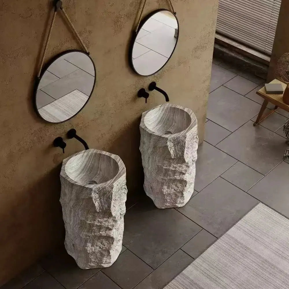 Nordic Hotel Style Freestanding Pedestal Wash Basin – Solid Surface Artificial Stone Sink - Artificial stone washbasinBathroomLux