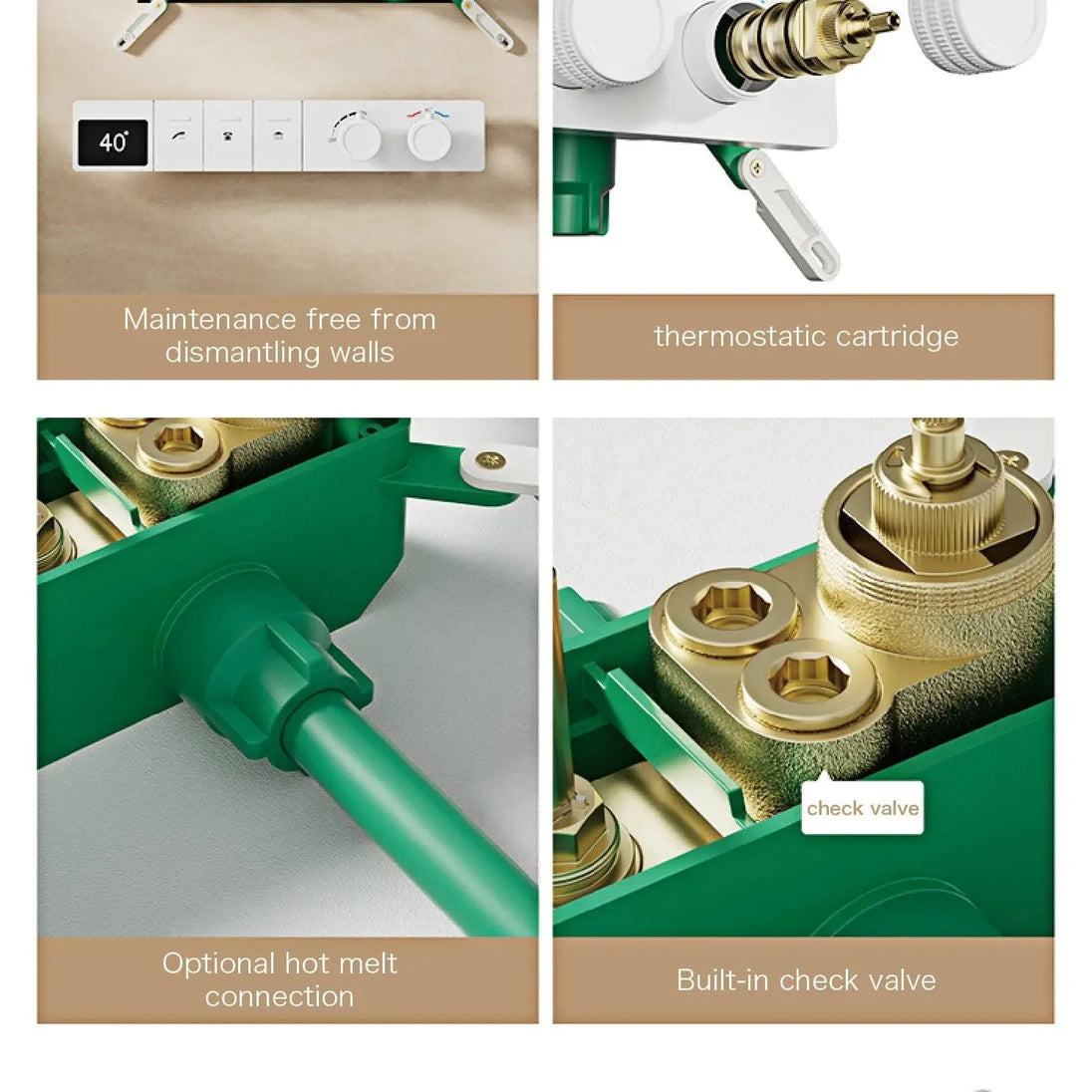 Opulenza Luxury Thermostatic Shower System | Modern Concealed Brass Shower Set - Concealed Dual Handles Rainfall Shower Head Combo SetBathroomLux