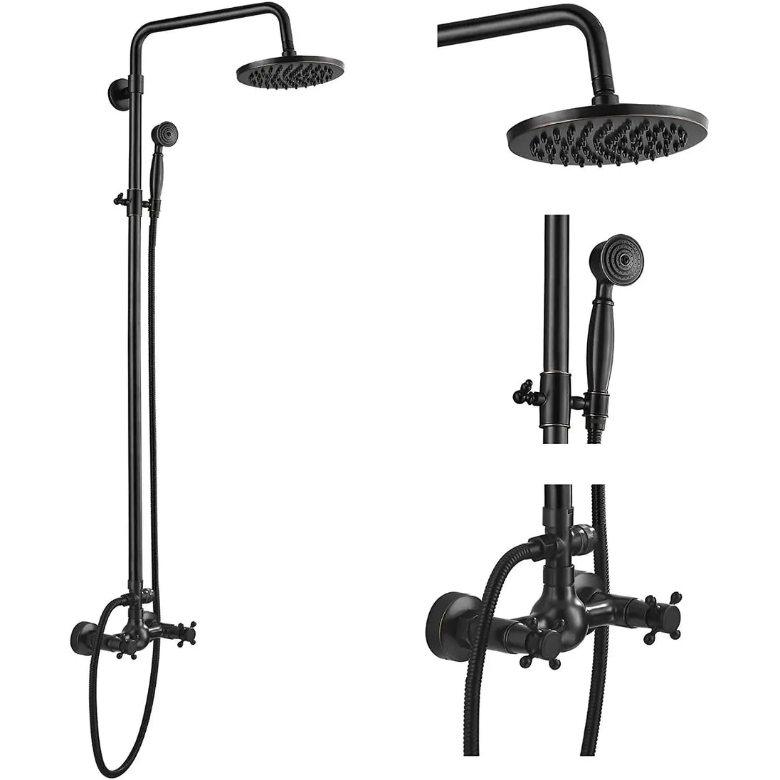 ORB 20cm Rainfall Shower System – 2 - Knob Mixer + Handheld Spray - Antique Brass Basin Bathroom faucetBathroomLux