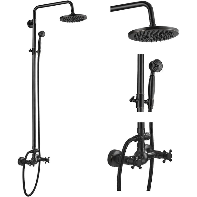 ORB 20cm Rainfall Shower System – 2 - Knob Mixer + Handheld Spray - Antique Brass Basin Bathroom faucetBathroomLux
