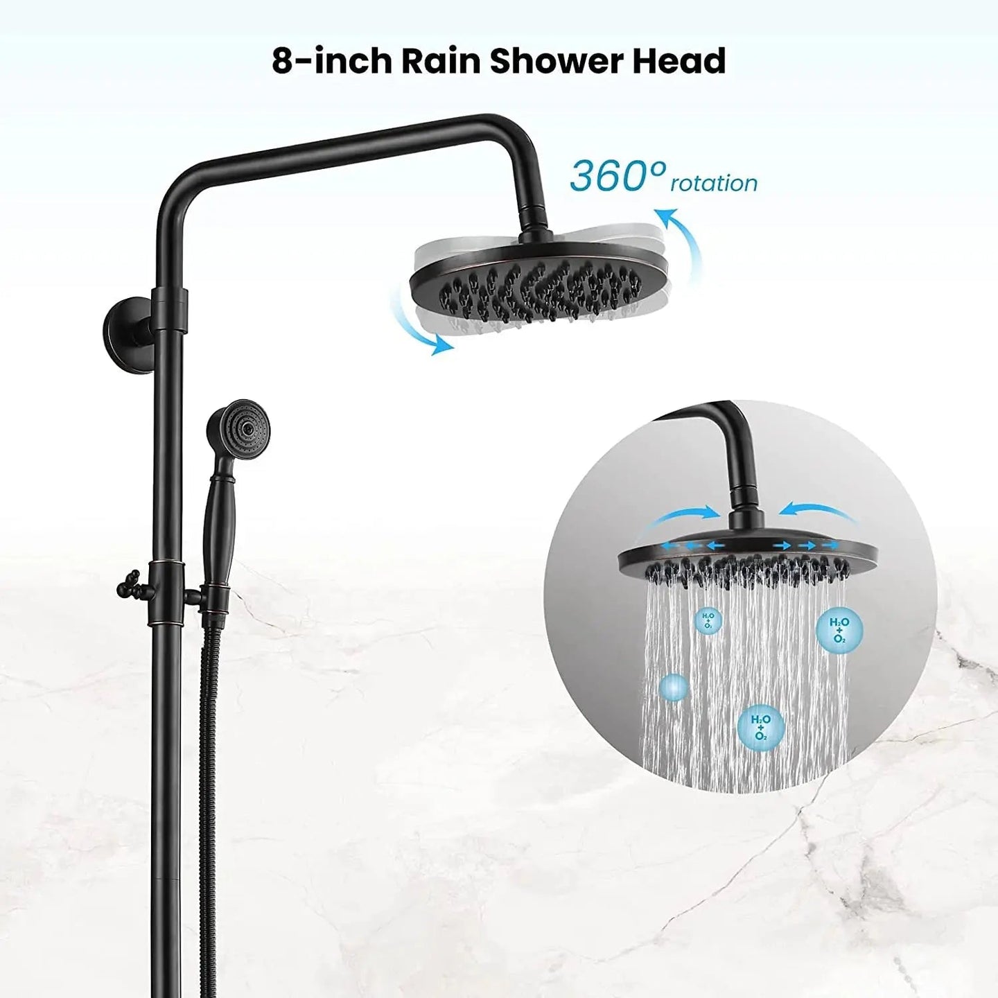 ORB 20cm Rainfall Shower System – 2 - Knob Mixer + Handheld Spray - Antique Brass Basin Bathroom faucetBathroomLux