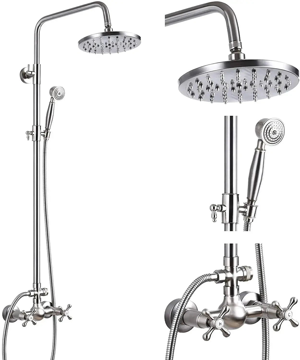 ORB 20cm Rainfall Shower System – 2 - Knob Mixer + Handheld Spray - Antique Brass Basin Bathroom faucetBathroomLux
