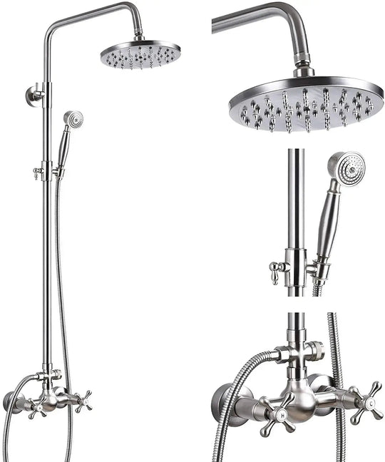 ORB 20cm Rainfall Shower System – 2 - Knob Mixer + Handheld Spray - Antique Brass Basin Bathroom faucetBathroomLux