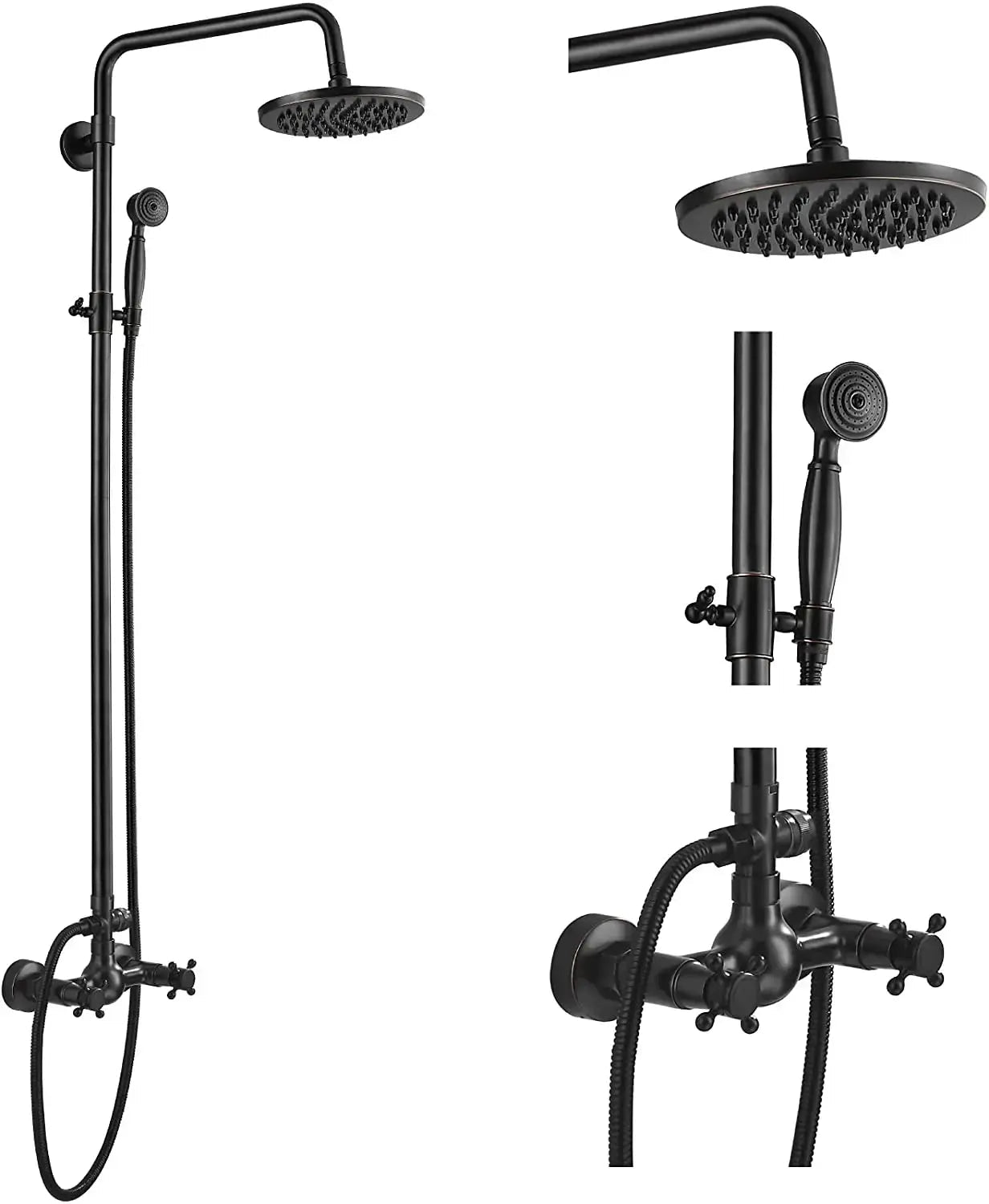 ORB 20cm Rainfall Shower System – 2 - Knob Mixer + Handheld Spray - Antique Brass Basin Bathroom faucetBathroomLux