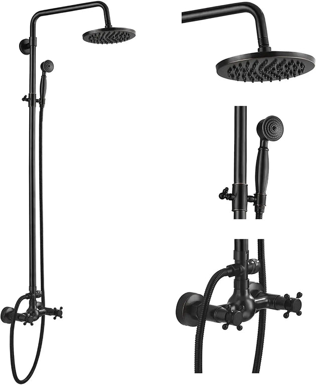 ORB 20cm Rainfall Shower System – 2 - Knob Mixer + Handheld Spray - Antique Brass Basin Bathroom faucetBathroomLux