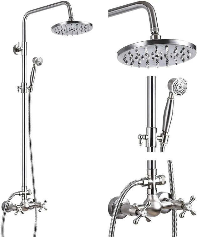 ORB 20cm Rainfall Shower System – 2 - Knob Mixer + Handheld Spray - Antique Brass Basin Bathroom faucetBathroomLux