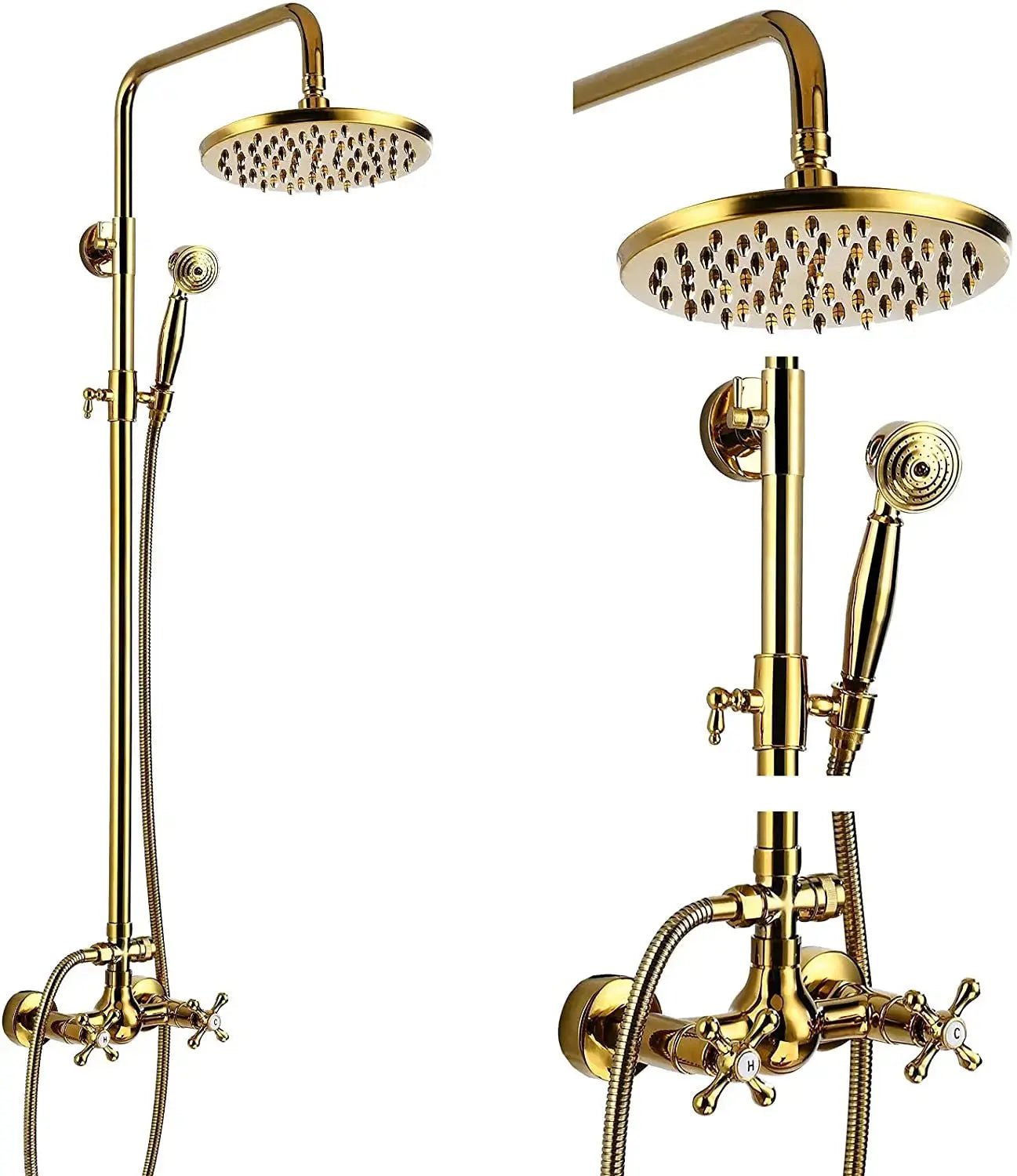 ORB 20cm Rainfall Shower System – 2 - Knob Mixer + Handheld Spray - Antique Brass Basin Bathroom faucetBathroomLux