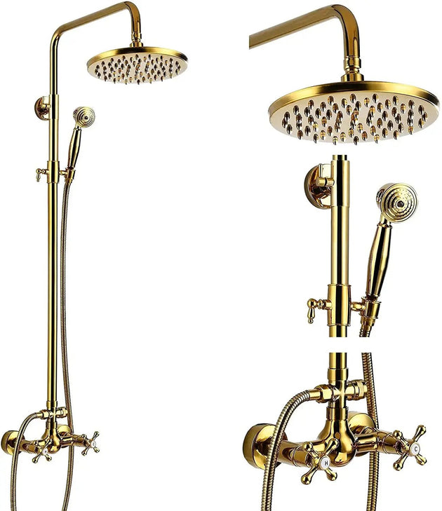 ORB 20cm Rainfall Shower System – 2 - Knob Mixer + Handheld Spray - Antique Brass Basin Bathroom faucetBathroomLux
