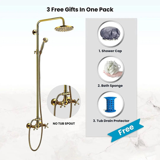 ORB 20cm Rainfall Shower System – 2 - Knob Mixer + Handheld Spray - Antique Brass Basin Bathroom faucetBathroomLux