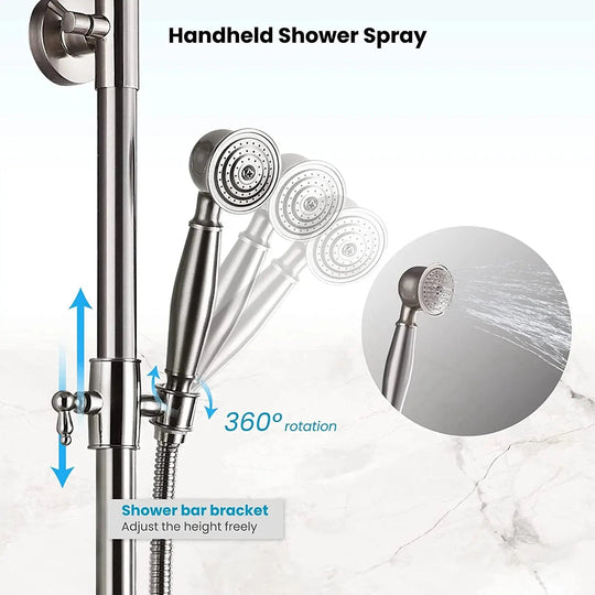 ORB 20cm Rainfall Shower System – 2 - Knob Mixer + Handheld Spray - Antique Brass Basin Bathroom faucetBathroomLux