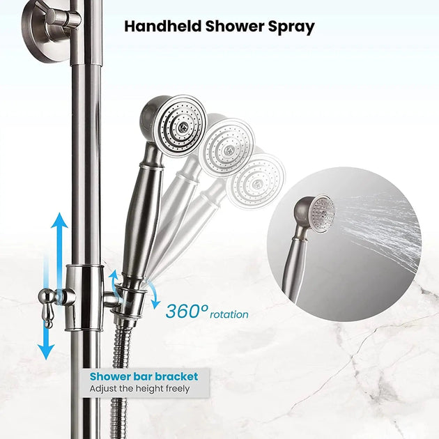 ORB 20cm Rainfall Shower System – 2 - Knob Mixer + Handheld Spray - Antique Brass Basin Bathroom faucetBathroomLux