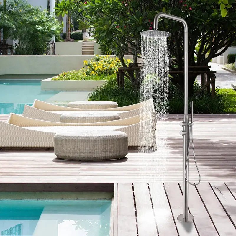Outdoor Shower – Floor Mounted 316 Stainless Steel Brushed Nickel - Shower Stalls & KitsBathroomLux