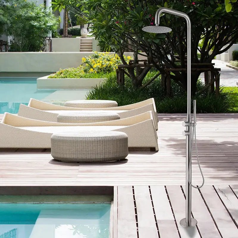 Outdoor Shower – Floor Mounted 316 Stainless Steel Brushed Nickel - Shower Stalls & KitsBathroomLux