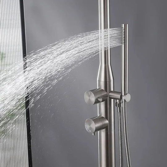 Outdoor Shower – Floor Mounted 316 Stainless Steel Brushed Nickel - Shower Stalls & KitsBathroomLux