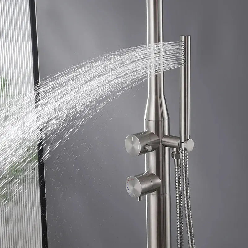 Outdoor Shower – Floor Mounted 316 Stainless Steel Brushed Nickel - Shower Stalls & KitsBathroomLux