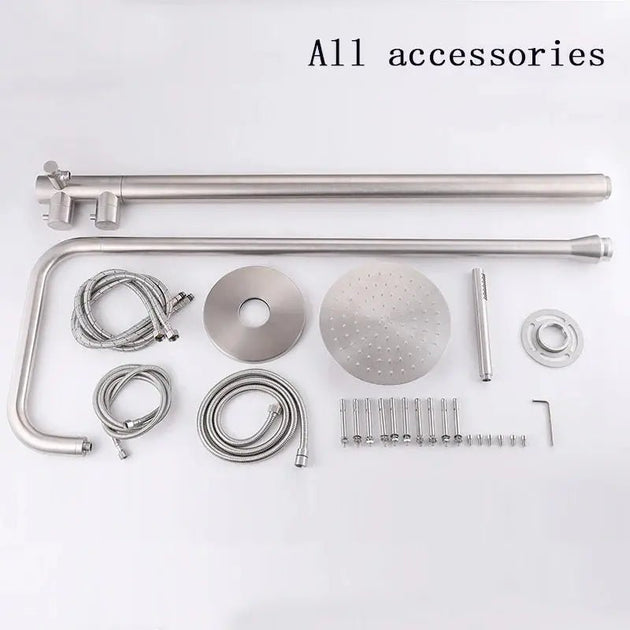 Outdoor Shower – Floor Mounted 316 Stainless Steel Brushed Nickel - Shower Stalls & KitsBathroomLux