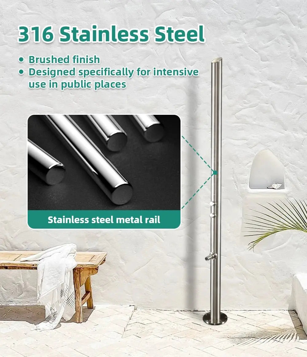 Outdoor Shower Freestanding – 316 Stainless Steel Cold Water Shower - outdoor shower brassBathroomLux