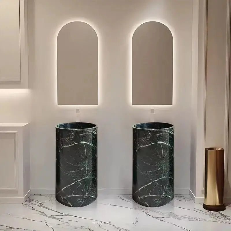 Premium Green Marble Pedestal Wash Basin – Solid Stone Sink for Elegant Bathrooms - Bathroom sinksBathroomLux