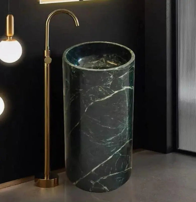 Premium Green Marble Pedestal Wash Basin – Solid Stone Sink for Elegant Bathrooms - Bathroom sinksBathroomLux