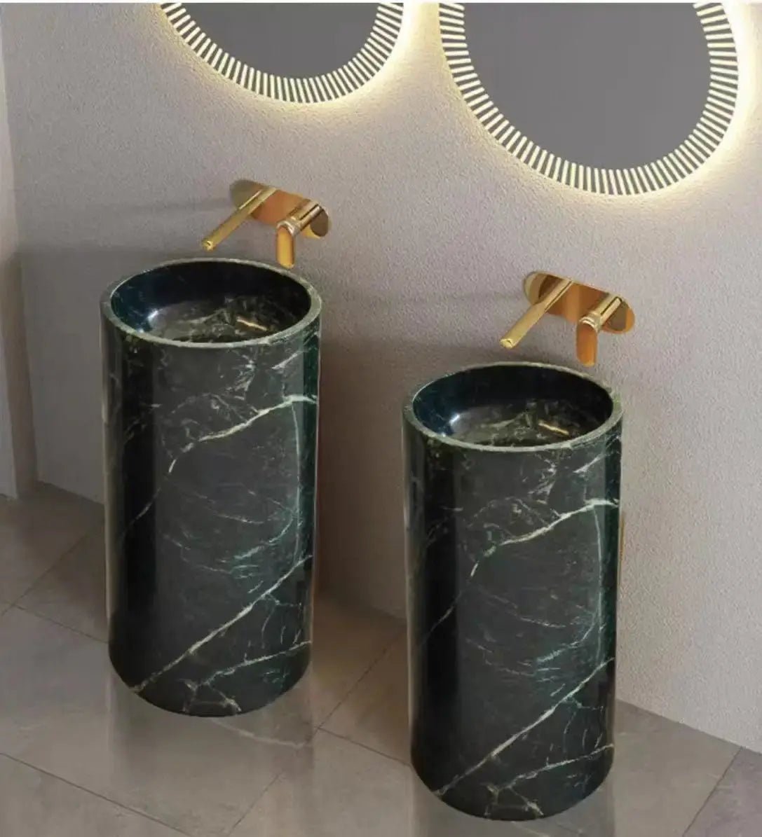 Premium Green Marble Pedestal Wash Basin – Solid Stone Sink for Elegant Bathrooms - Bathroom sinksBathroomLux