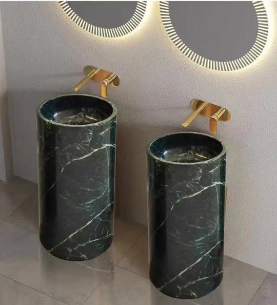 Premium Green Marble Pedestal Wash Basin – Solid Stone Sink for Elegant Bathrooms - Bathroom sinksBathroomLux