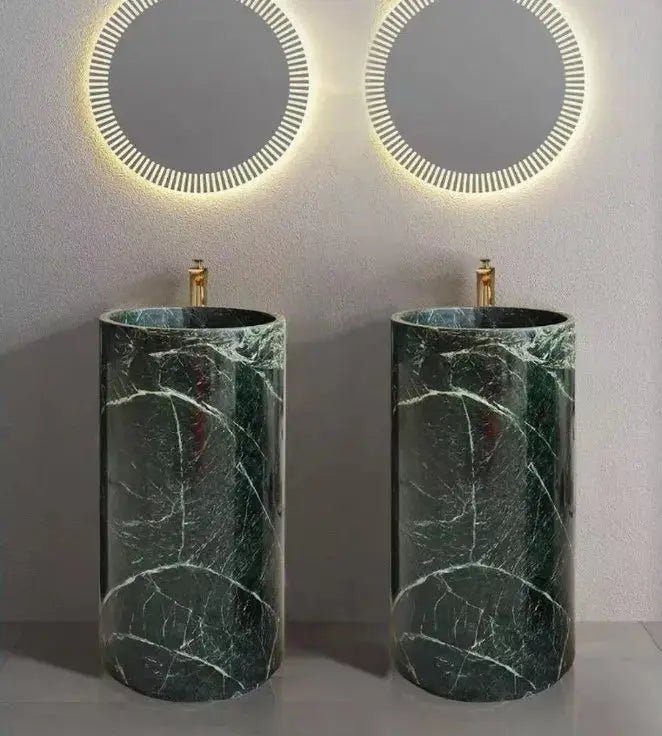 Premium Green Marble Pedestal Wash Basin – Solid Stone Sink for Elegant Bathrooms - Bathroom sinksBathroomLux