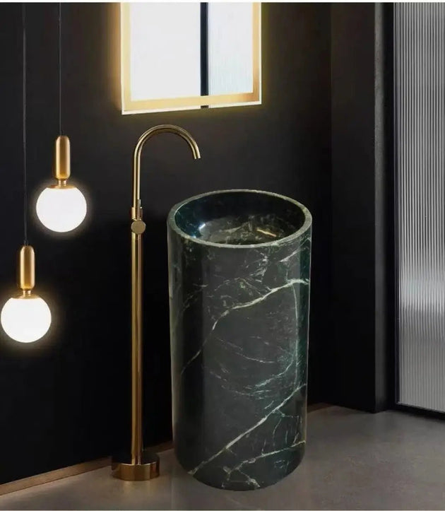 Premium Green Marble Pedestal Wash Basin – Solid Stone Sink for Elegant Bathrooms - Bathroom sinksBathroomLux