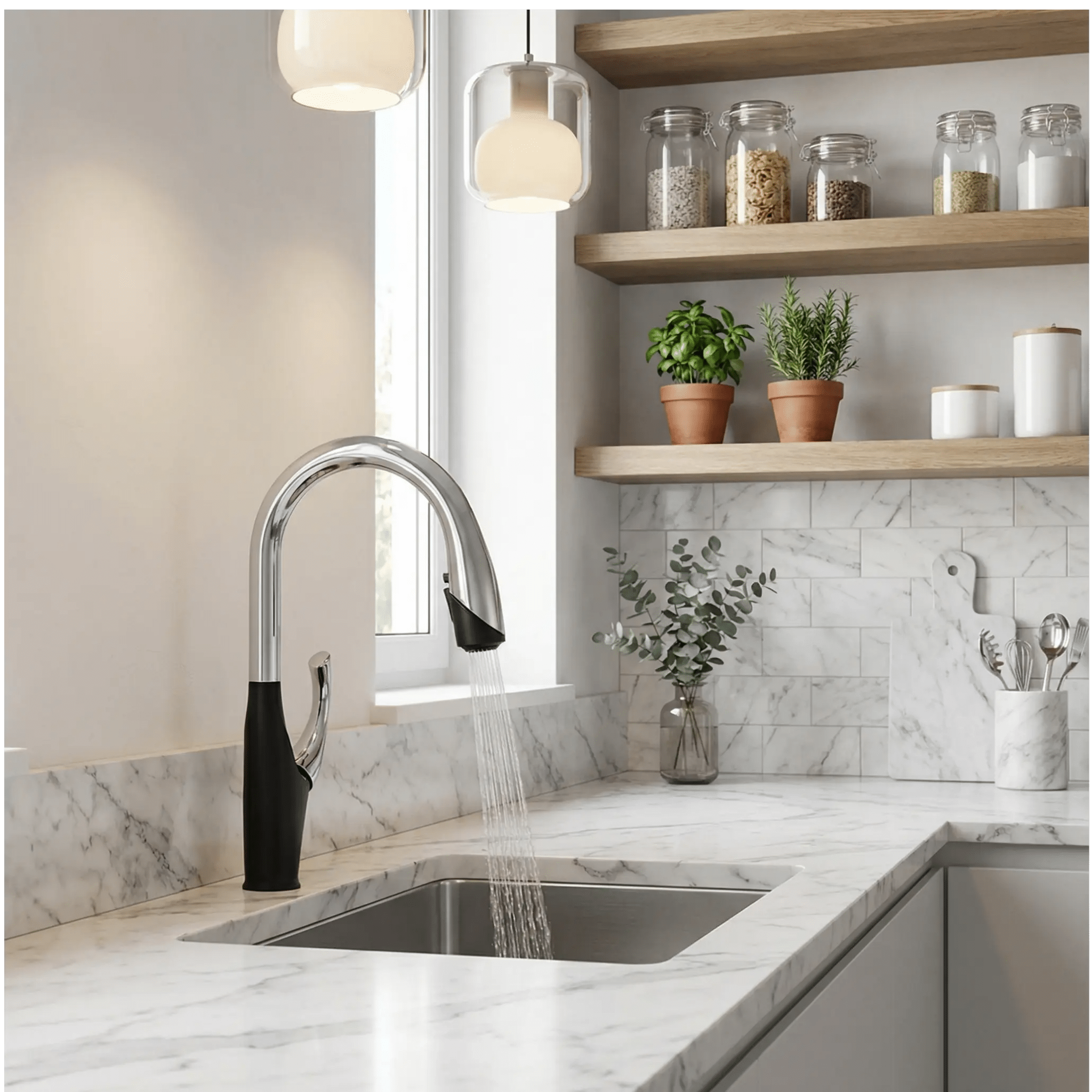 Pull - Down Kitchen Faucet – Chrome & Matte Black Single Handle Mixer - pull out kitchen faucetBathroomLux