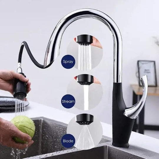 Pull - Down Kitchen Faucet – Chrome & Matte Black Single Handle Mixer - pull out kitchen faucetBathroomLux