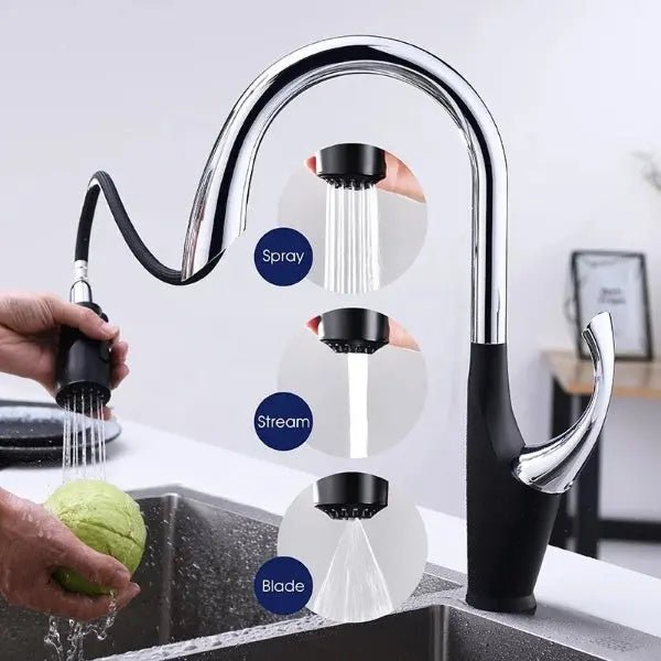 Pull - Down Kitchen Faucet – Chrome & Matte Black Single Handle Mixer - pull out kitchen faucetBathroomLux