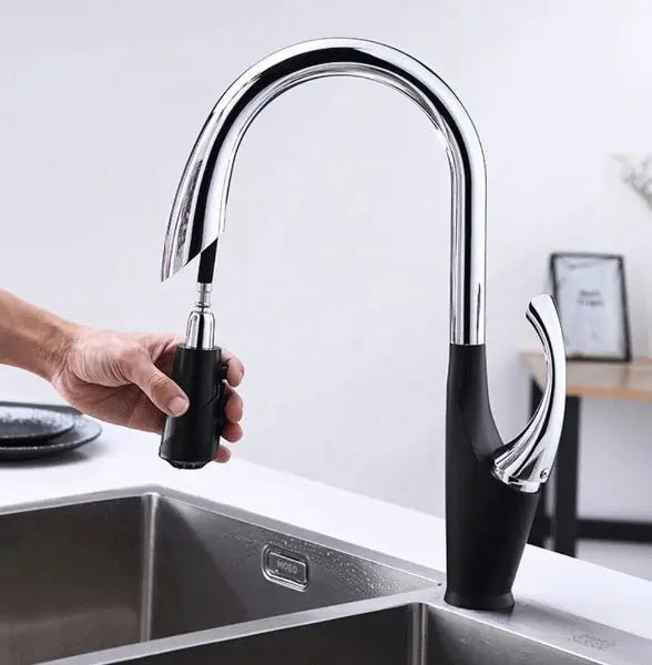 Pull - Down Kitchen Faucet – Chrome & Matte Black Single Handle Mixer - pull out kitchen faucetBathroomLux
