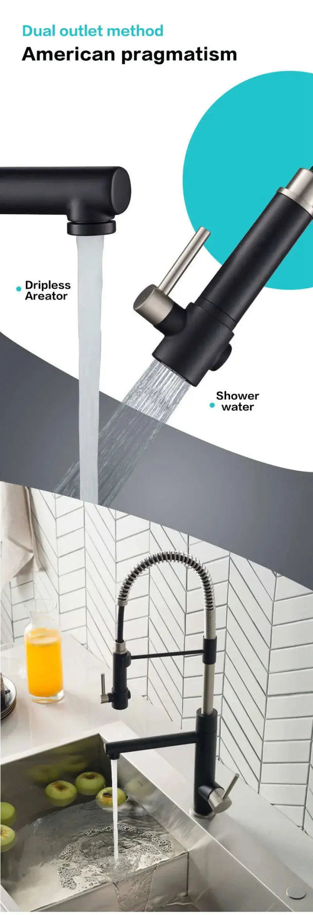 Pull - Down Kitchen Faucet with 2 - Function Sprayer – High Arc Spout Mixer Tap - Pull - Down Kitchen FaucetBathroomLux