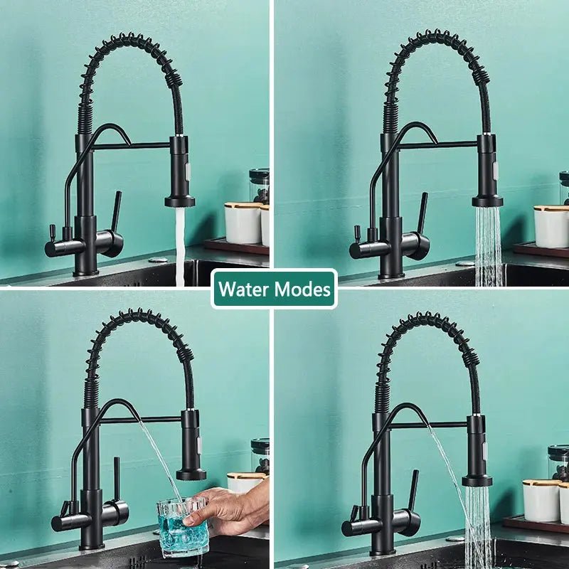 Purification Kitchen Faucets Black Pull Down 3 Ways Mixer - Purification Kitchen Faucets Black Pull Down 3 Ways MixerBathroomLux