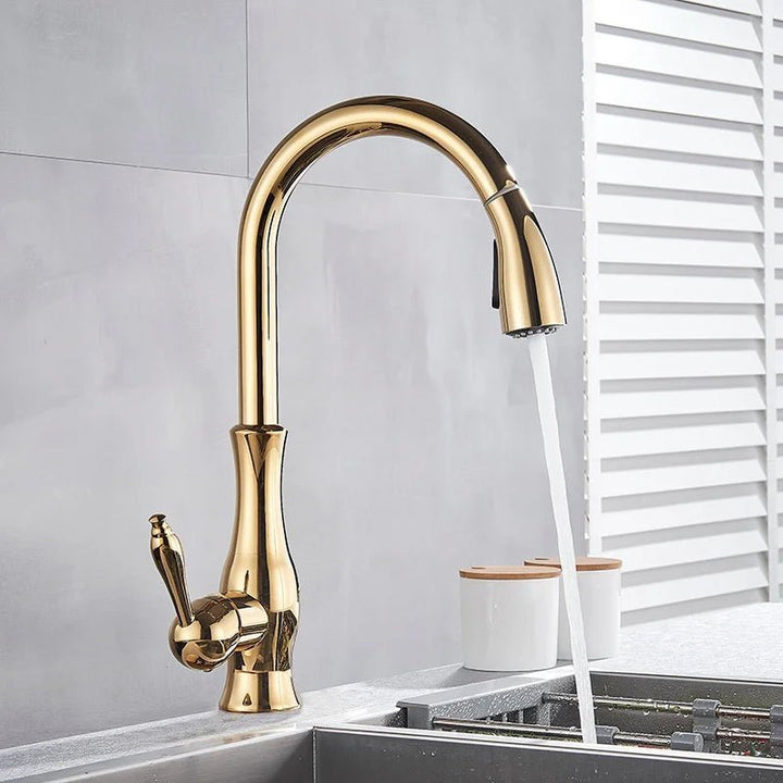 Quantum Swivel Spout Kitchen Faucet In Chrome - Pull Down Sprayer - 5 Years Warranty - Bathroom FaucetBathroomLux