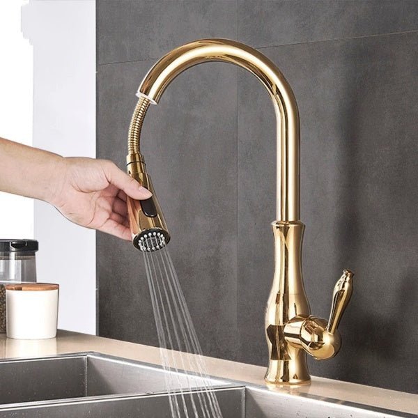 Quantum Swivel Spout Kitchen Faucet In Chrome - Pull Down Sprayer - 5 Years Warranty - Bathroom FaucetBathroomLux