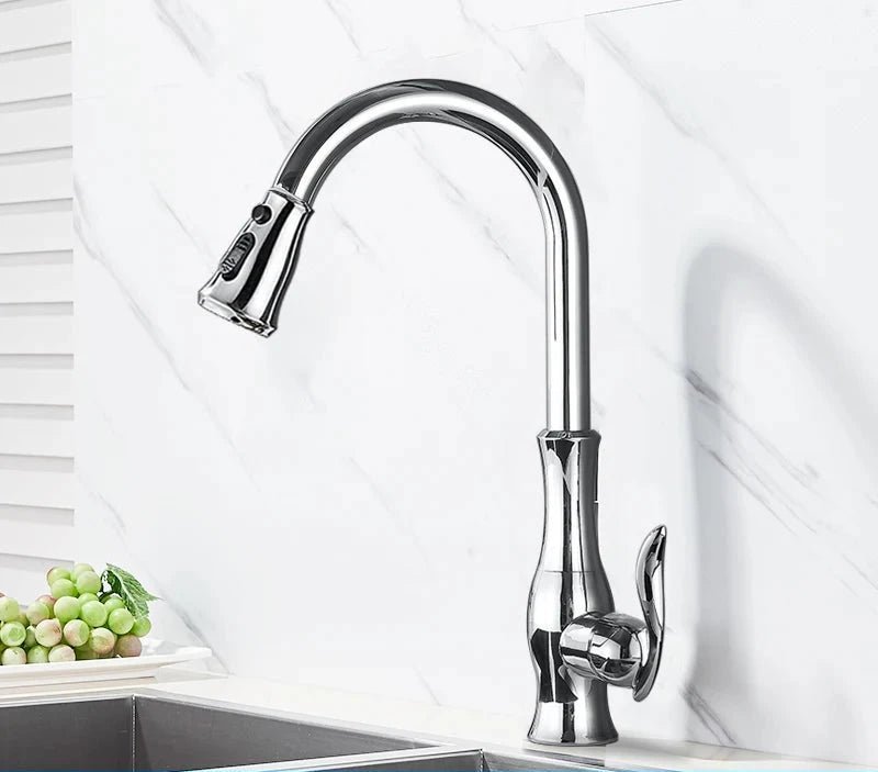 Quantum Swivel Spout Kitchen Faucet In Chrome - Pull Down Sprayer - 5 Years Warranty - Bathroom FaucetBathroomLux